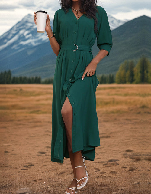 Load image into Gallery viewer, Perfee Button Up Half Sleeve Dress

