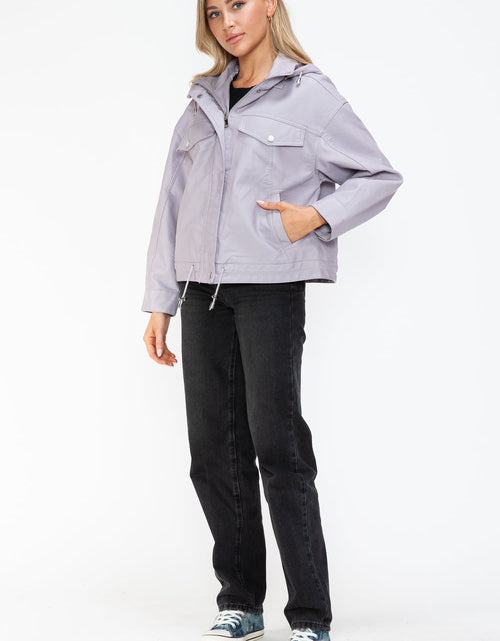 Load image into Gallery viewer, How Dare U Drawstring Hem PU Leather Zip Up Jacket

