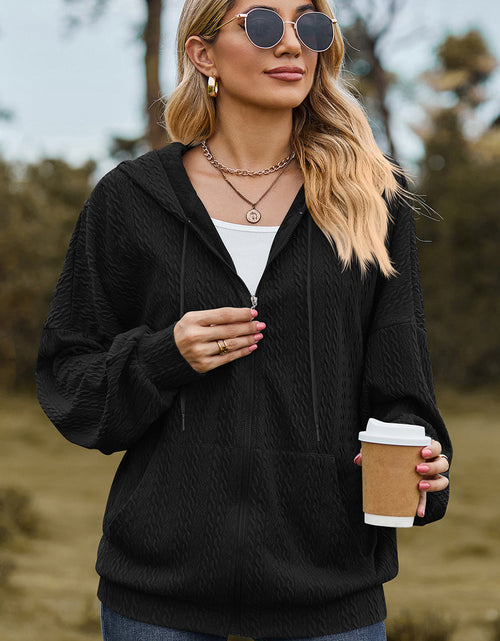 Load image into Gallery viewer, Drawstring Zip Up Dropped Shoulder Hoodie

