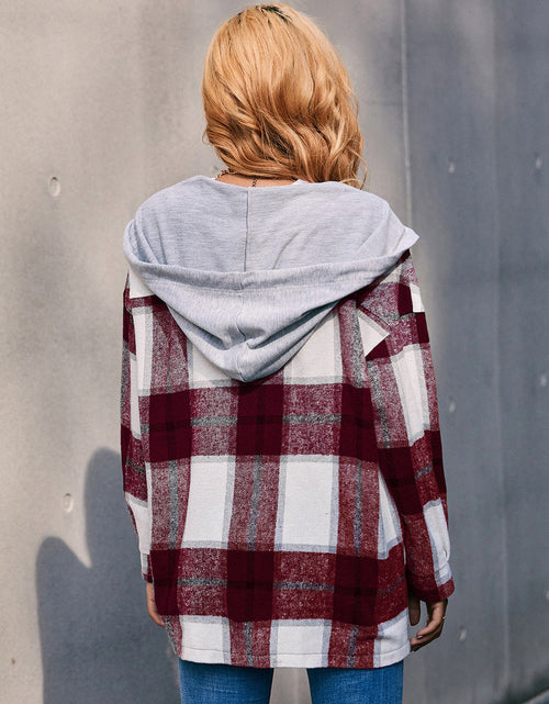 Load image into Gallery viewer, Ivy Lane Plaid Dropped Shoulder Hooded Jacket

