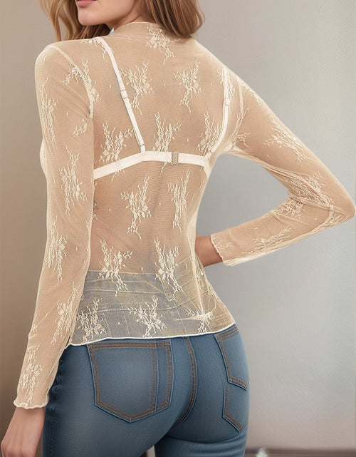 Load image into Gallery viewer, Floral Mock Neck Long Sleeve Mesh Top
