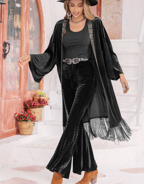 Load image into Gallery viewer, Opne Front Fringe Detail Long Sleeve Cardigan

