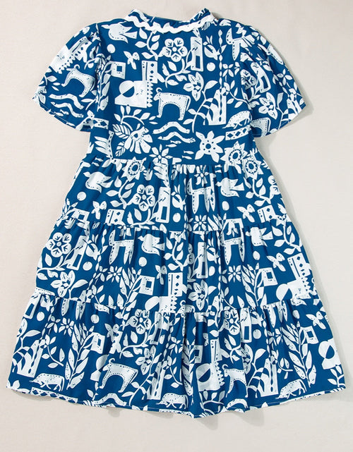 Load image into Gallery viewer, Printed Notched Short Sleeve Mini Dress
