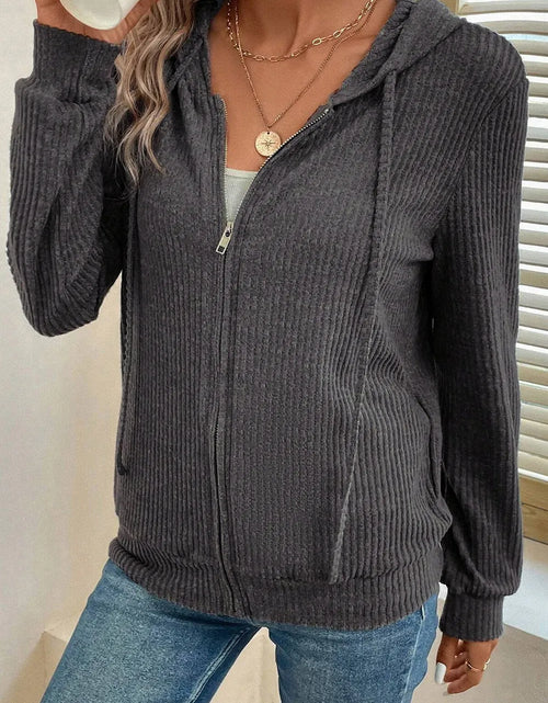 Load image into Gallery viewer, Drawstring Zip Up Long  Sleeve Hooded Jacket
