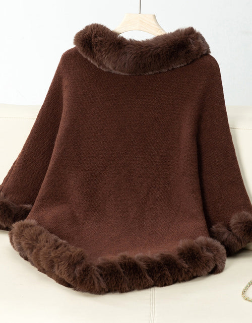 Load image into Gallery viewer, Fuzzy Trim Texture Three-Quarter Sleeve Poncho

