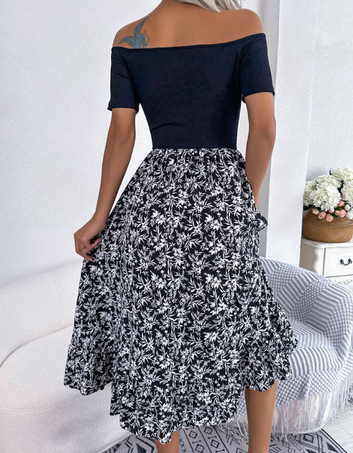 Load image into Gallery viewer, Printed Off-Shoulder Ruffle Hem Dress
