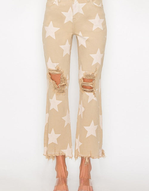 Load image into Gallery viewer, RISEN Full Size High Rise Star Printed Frayed Hem Jeans
