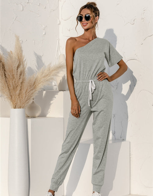 Load image into Gallery viewer, Single Shoulder Short Sleeve Jumpsuit
