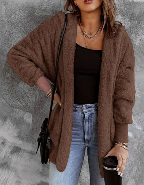 Load image into Gallery viewer, Open Front Hooded Faux Fur Outwear with Pockets
