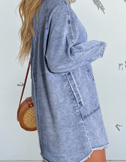 Load image into Gallery viewer, Raw Hem Button Down Long Sleeve Denim Dress
