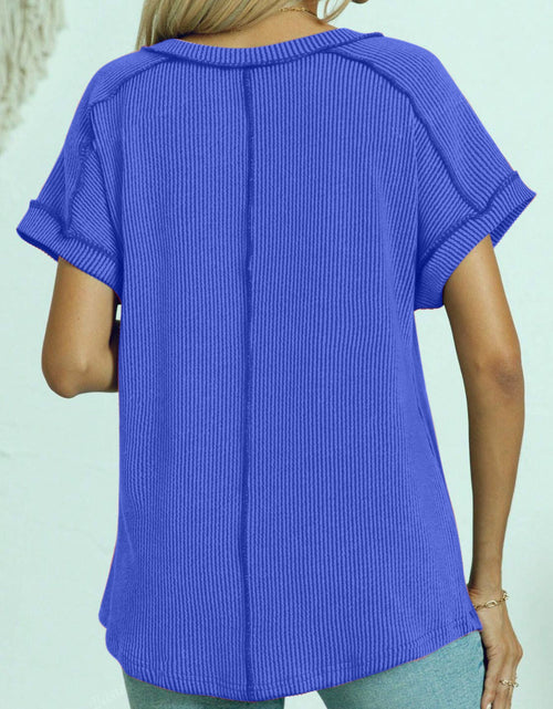 Load image into Gallery viewer, Exposed Seam V-Neck Short Sleeve Top
