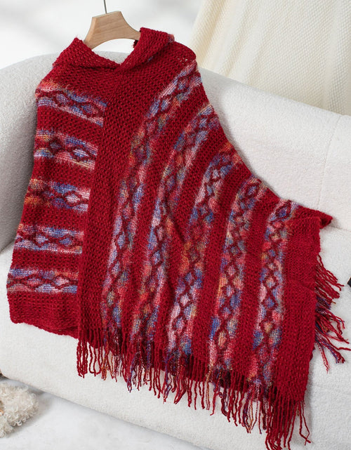 Load image into Gallery viewer, Fringe Contrast Hooded Poncho
