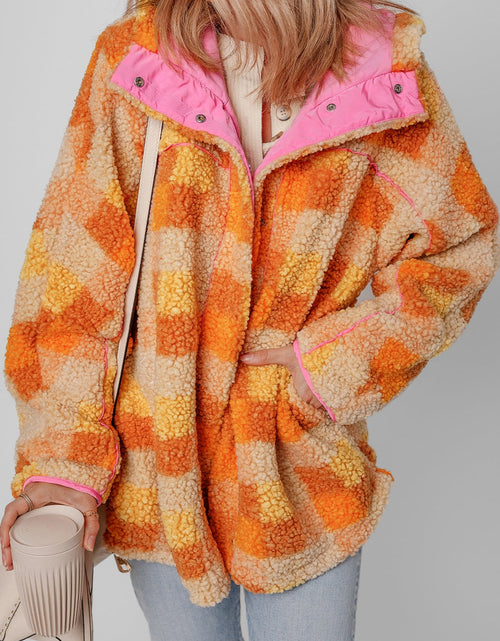 Load image into Gallery viewer, Checkered Long Sleeve Sherpa Hooded Jacket
