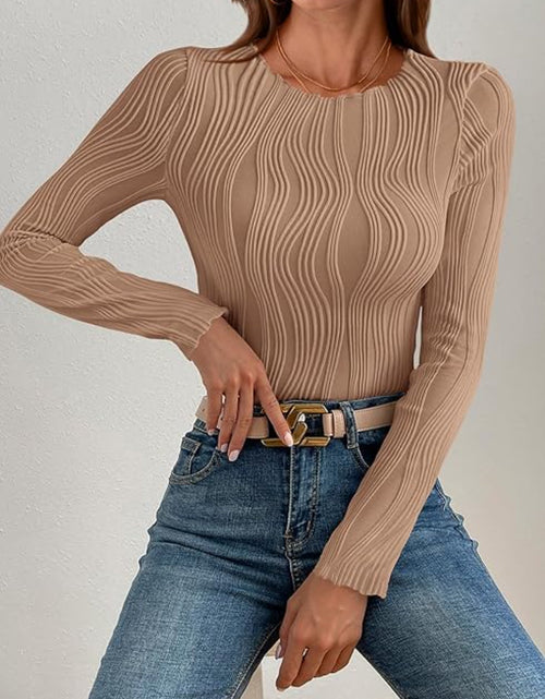 Load image into Gallery viewer, Textured Round Neck Long Sleeve Top
