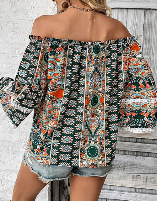 Load image into Gallery viewer, Perfee Printed Frill Trim Off-Shoulder Blouse
