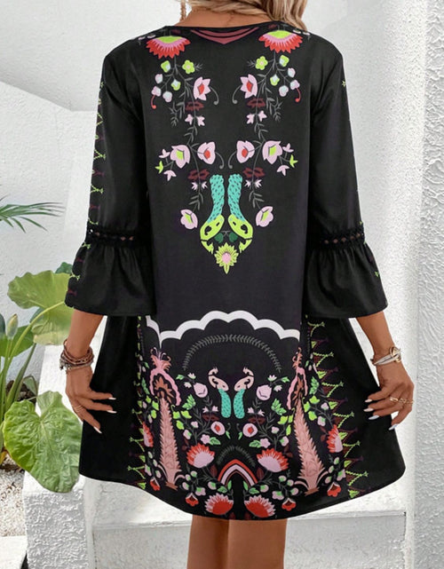 Load image into Gallery viewer, Lace Detail Printed Three-Quarter Sleeve Dress
