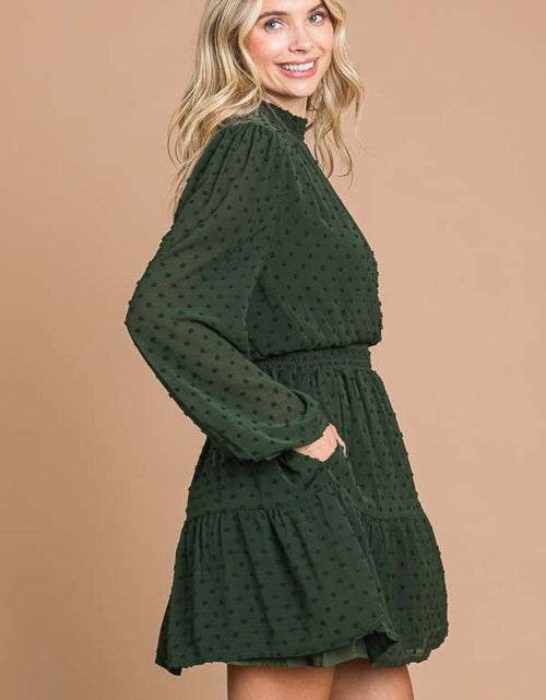 Load image into Gallery viewer, Culture Code Swiss Dot Smock Neck Mini Dress with Pockets
