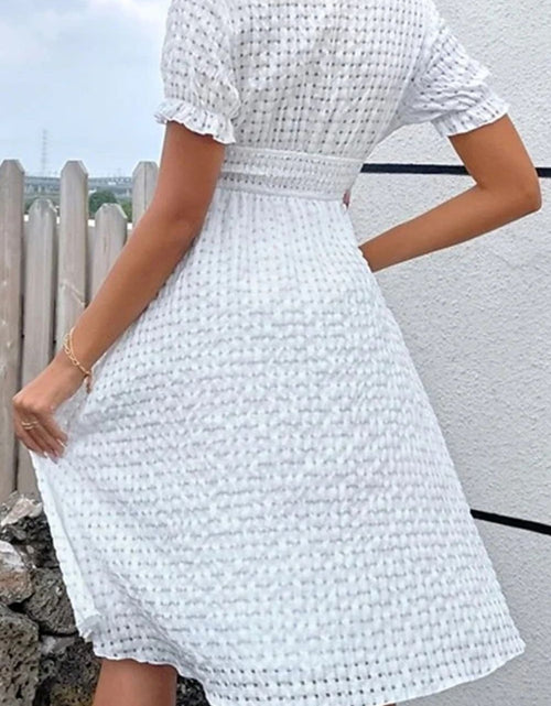 Load image into Gallery viewer, Textured Surplice Short Sleeve Dress
