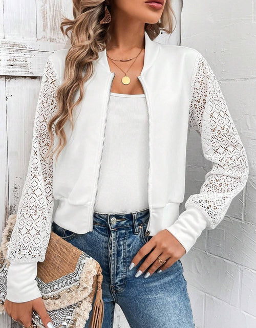 Load image into Gallery viewer, Baseball Collar Lace Patchwork Long Sleeve Jacket
