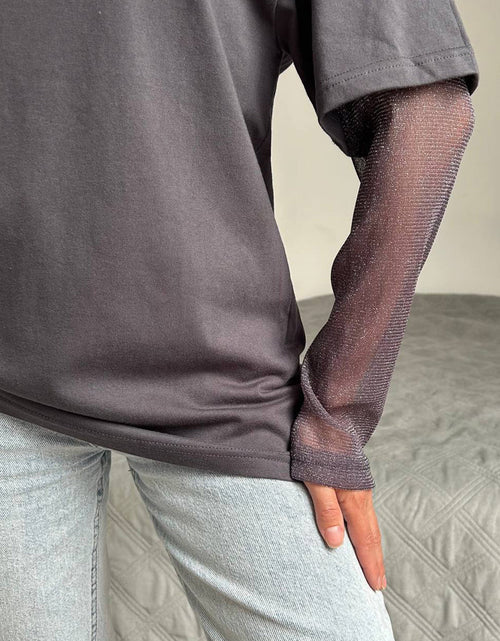 Load image into Gallery viewer, Faux Layered Round Neck Mesh Sleeve Top
