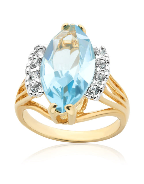 Load image into Gallery viewer, Vintage Ring Aquamarine Marquise Crystal 18k Gold Antique Womans Jewelry Handmade Rings by PVD Vintage Jewelry
