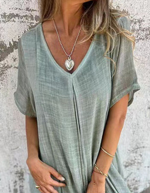 Load image into Gallery viewer, Full Size V-Neck Short Sleeve Midi Dress Plus Size
