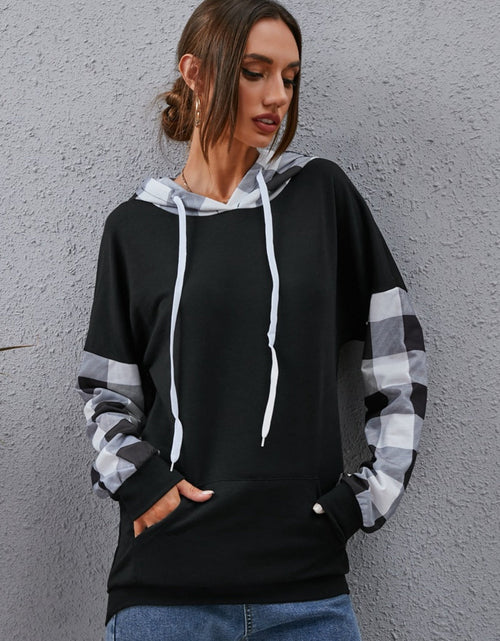 Load image into Gallery viewer, Plaid Drawstring Dropped Shoulder Hoodie

