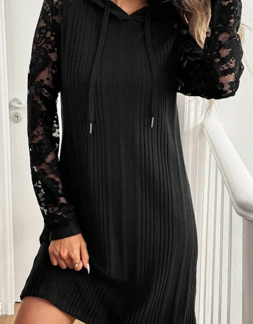 Load image into Gallery viewer, Lace Patchwork Long Sleeve Hooded Dress
