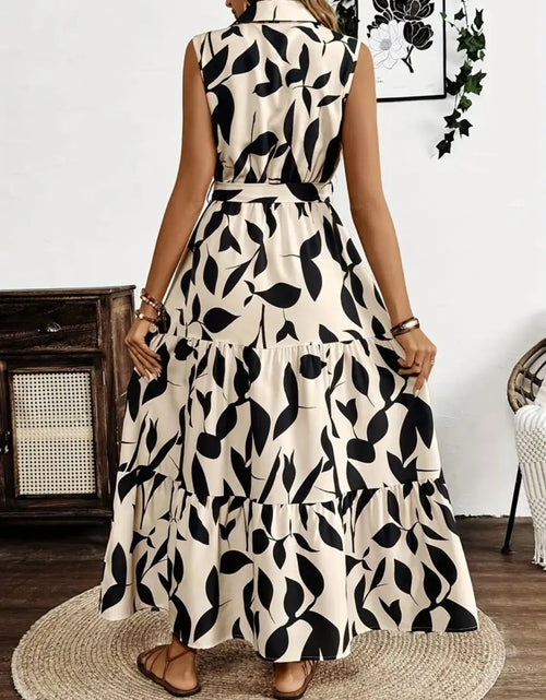 Load image into Gallery viewer, Printed Tie Waist Sleeveless Maxi Dress
