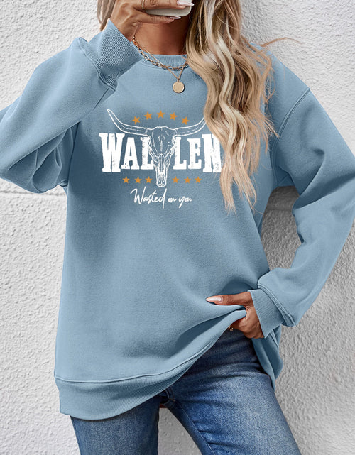 Load image into Gallery viewer, Graphic Round Neck Dropped Shoulder Sweatshirt
