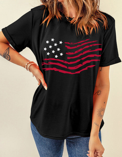 Load image into Gallery viewer, US Flag Round Neck Short Sleeve T-Shirt
