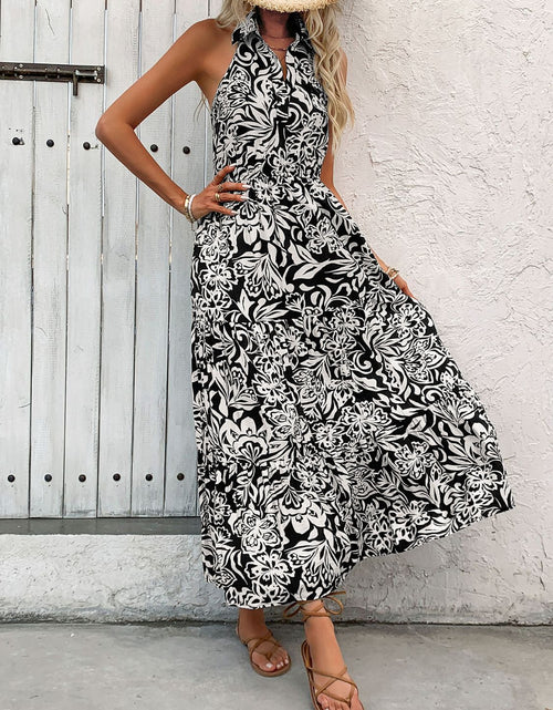 Load image into Gallery viewer, Perfee Backless Smocked Printed Sleeveless Midi Dress
