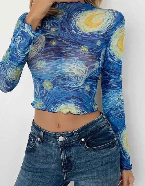 Load image into Gallery viewer, Starry Sky Cropped Mesh T-Shirt
