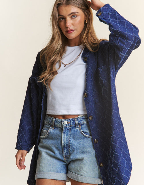 Load image into Gallery viewer, J.NNA Rhombus Stitched Button Up Denim Shacket
