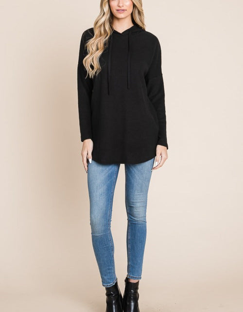 Load image into Gallery viewer, BOMBOM Contrast Drawstring Drop Shoulder Knit Hoodie
