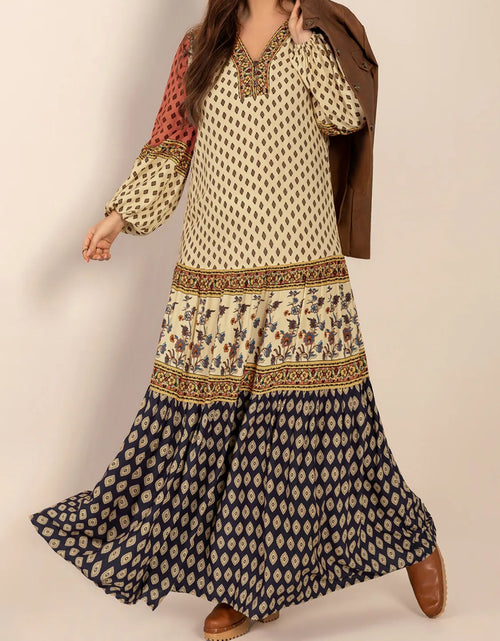 Load image into Gallery viewer, Printed V-Neck Balloon Sleeve Maxi Dress
