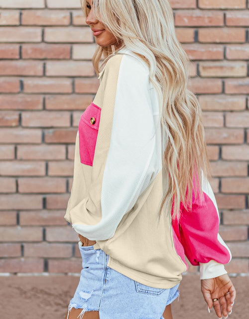 Load image into Gallery viewer, Color Block Collared Neck Long Sleeve Sweatshirt

