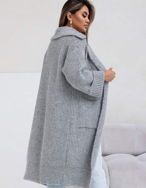 Load image into Gallery viewer, Pocketed Collared Neck Dropped Shoulder Cardigan
