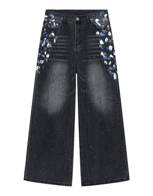 Load image into Gallery viewer, Watercolor Wide Leg Jeans with Pockets
