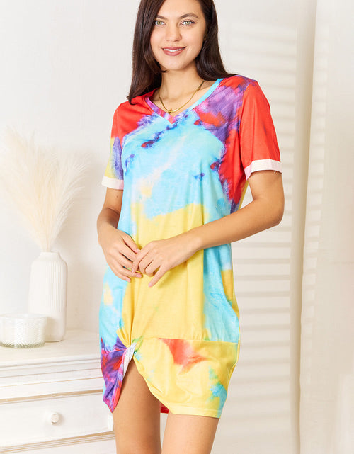 Load image into Gallery viewer, Shiny Tie-Dye V-Neck Twisted Dress
