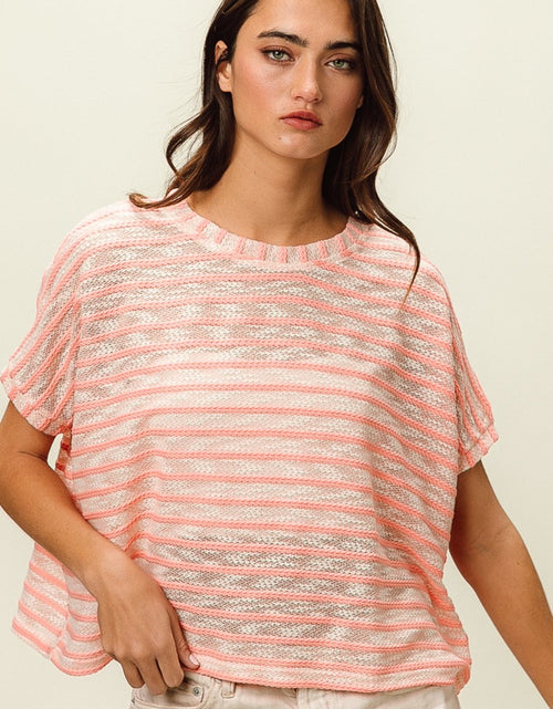 Load image into Gallery viewer, BiBi Braid Striped Short Sleeve Round Neck T-Shirt
