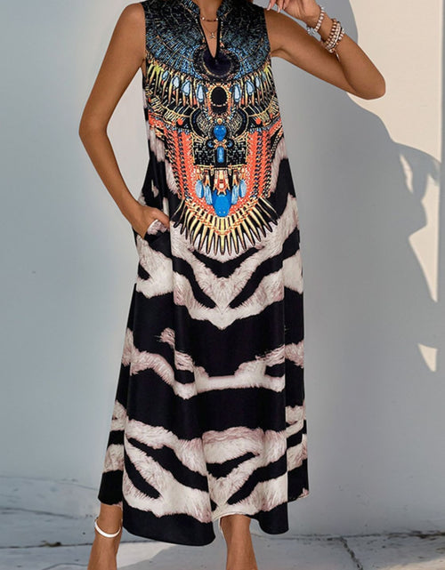 Load image into Gallery viewer, Perfee Printed Notched Sleeveless Dress
