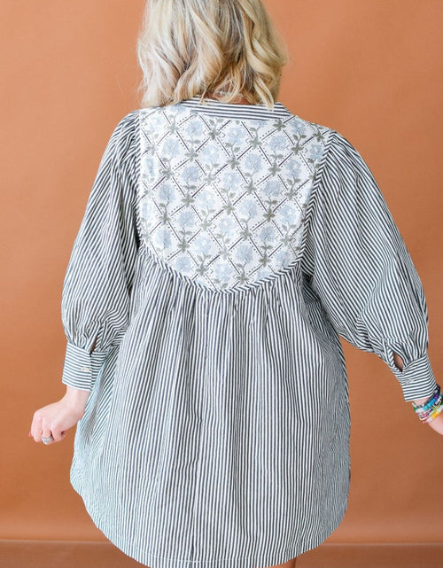 Load image into Gallery viewer, Tied Floral Printed Striped Long Sleeve Dress
