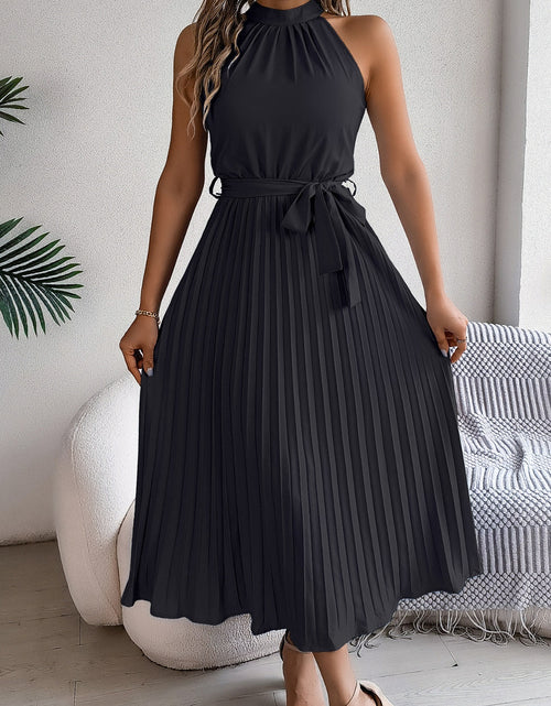 Load image into Gallery viewer, Pleated Tie Waist Sleeveless Midi Dress
