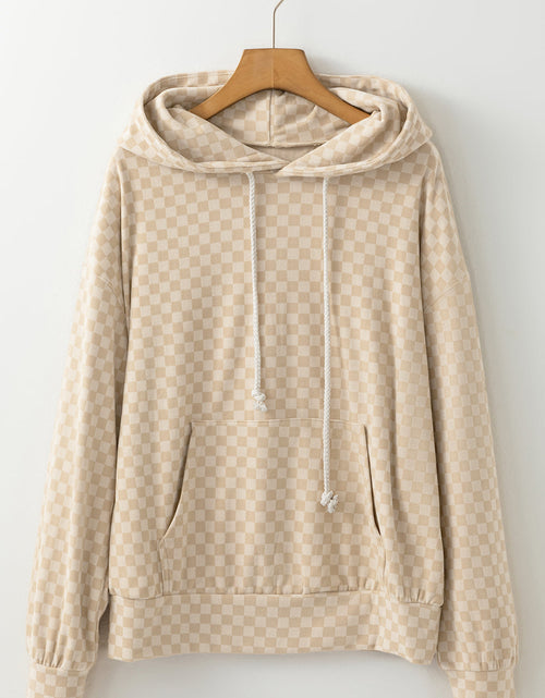 Load image into Gallery viewer, Checkered Print Kangaroo Pocket Drawstring Hoodie
