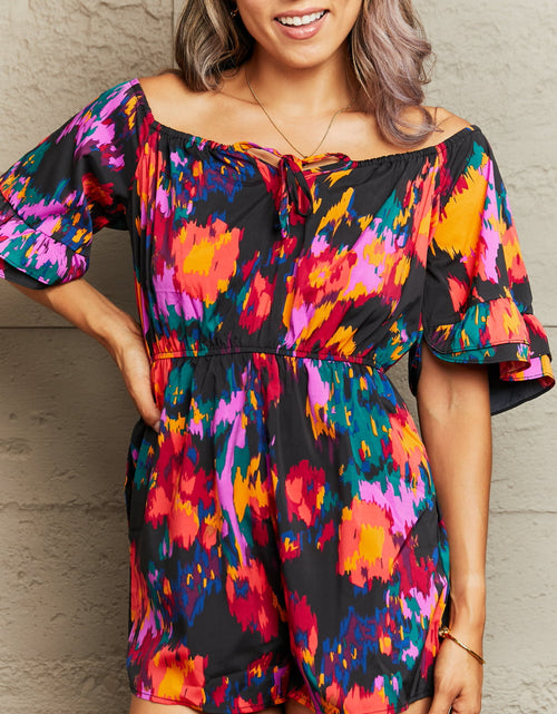 Load image into Gallery viewer, Perfee Printed Tied Flounce Sleeve Romper
