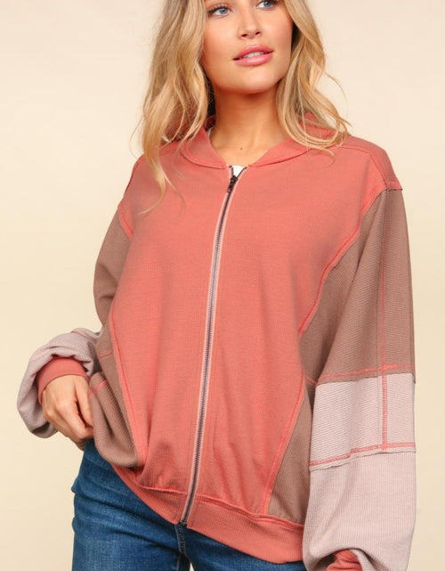 Load image into Gallery viewer, Haptics Zip Up Color Block Bomber Jacket with Side Pockets
