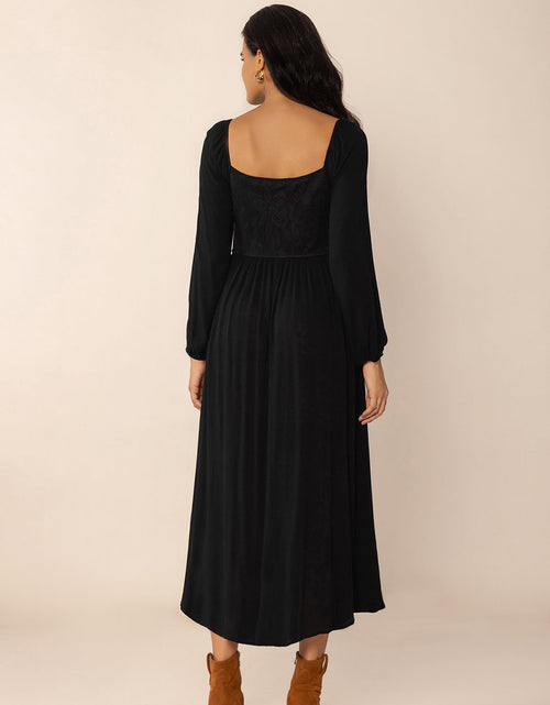Load image into Gallery viewer, Lace-Up Square Neck Long Sleeve Midi Dress
