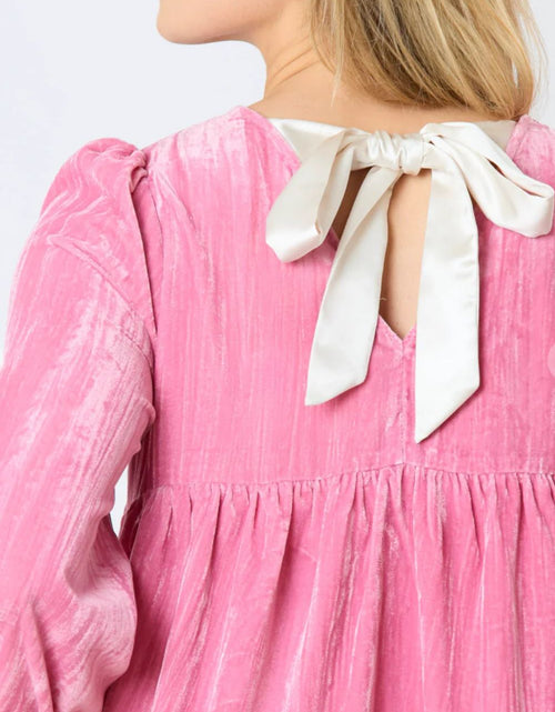 Load image into Gallery viewer, Tied Round Neck Flounce Sleeve Mini Dress
