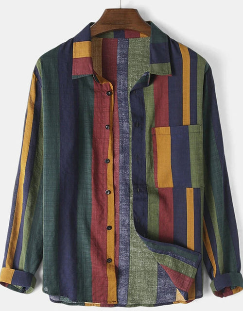 Load image into Gallery viewer, Men's Full Size Contrast Striped Button Down Shirt Plus Size

